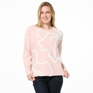 MarlaWynne Pink and White Crewneck Sweater
